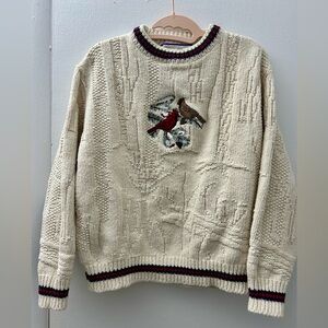 Sold Vintage Cream Shenandoah cotton cardinal sweater festive Christmas size M